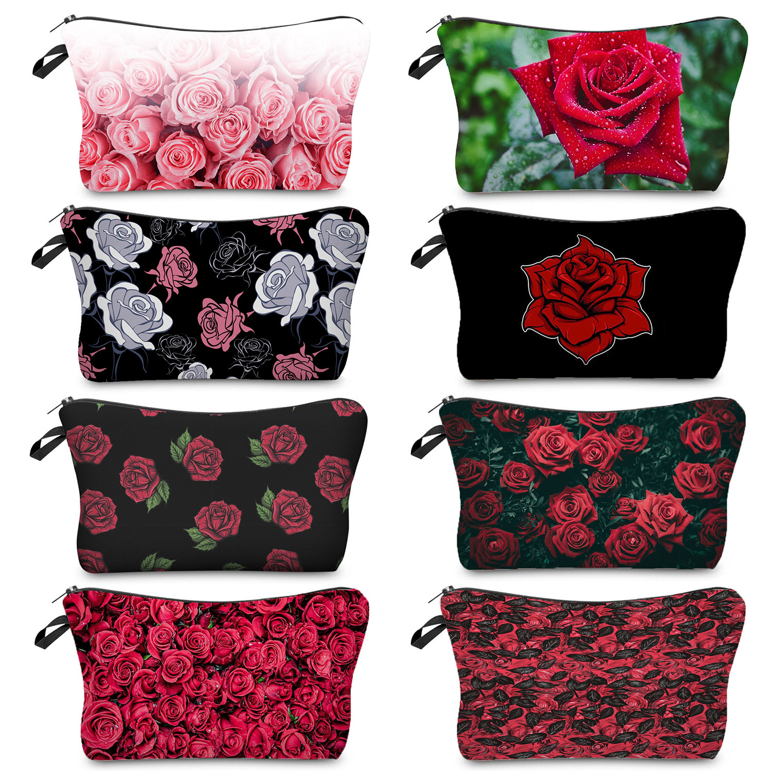 Pillow Cover Sublimation - Bright Red Rose Print Cosmetic Bags