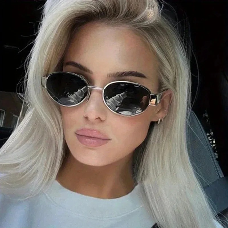 New Oval Sunglasses for Women  - Metal Photo Panel บทวิจารณ์และราคา
