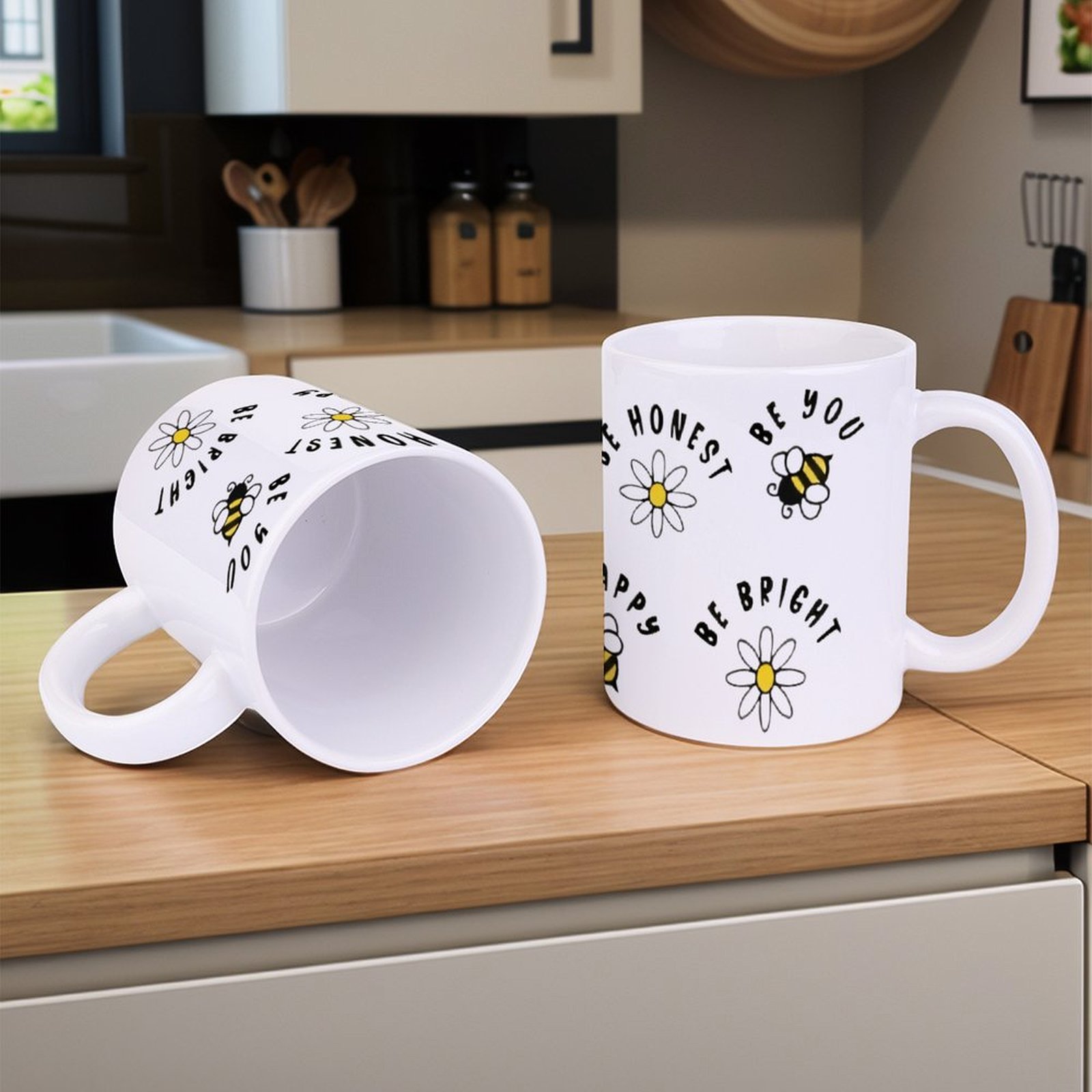 Four Stickers With Bees And Da - Sublimation Mug White บทวิจารณ์และราคา